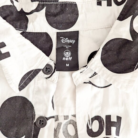 Disney X Neff Mickey Mouse Oh Boy Black & White Mens Button Shirt size MED VGUC - Picture 4 of 5